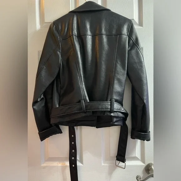 Faux leather biker jacket with belt - Picture 5 of 5